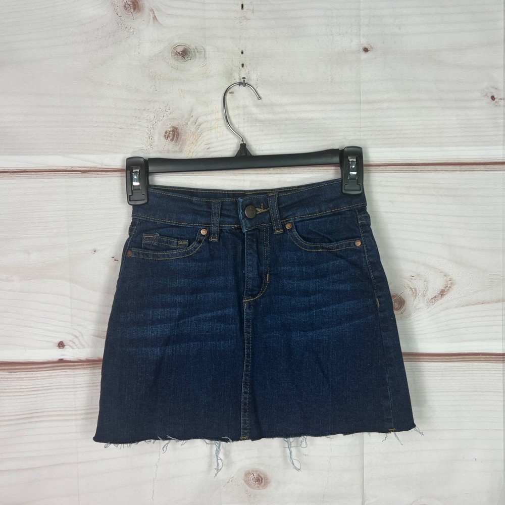 Joes Jeans Skirt Girls 7 Dark Wash Denim A-Line Stretch Pockets Frayed Hem